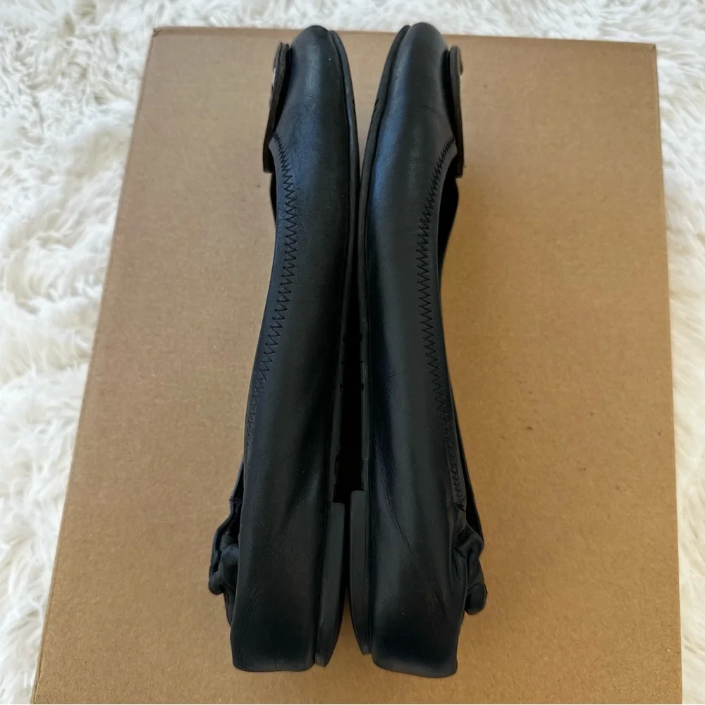 Tory Burch Minnie Travel Ballet Flats Black Leather Logo Women’s Size 8 8.5